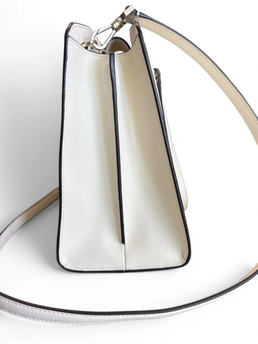 Kate Spade Perry Ivory White Leather Satchel V095 Meringue Gold Logo Adj Strap